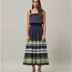 Tory Burch Navy and Green Smocked Sundress